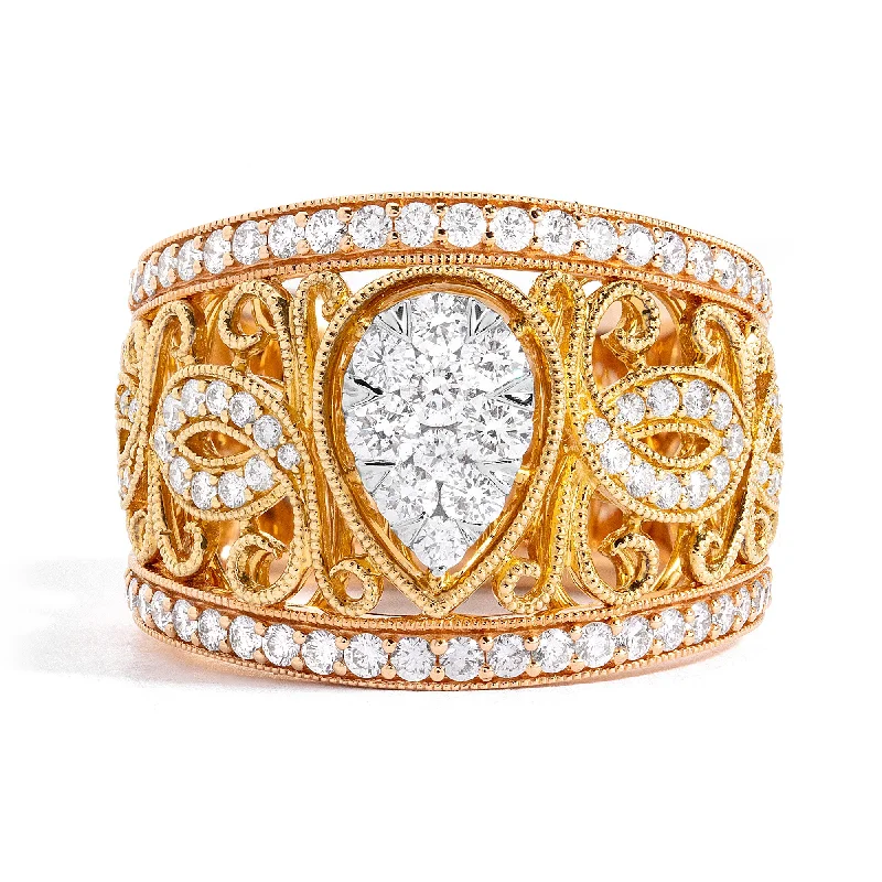 Ladies Memory Gem Rings -Robert Irwin Couture Mumtaz Jewel of the Palace Tri-Color Gold Filigree Fashion Ring