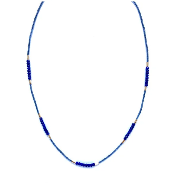 Ladies Necklaces for Winter Glow-Grey seed, gold vermeil and lapis beads necklace