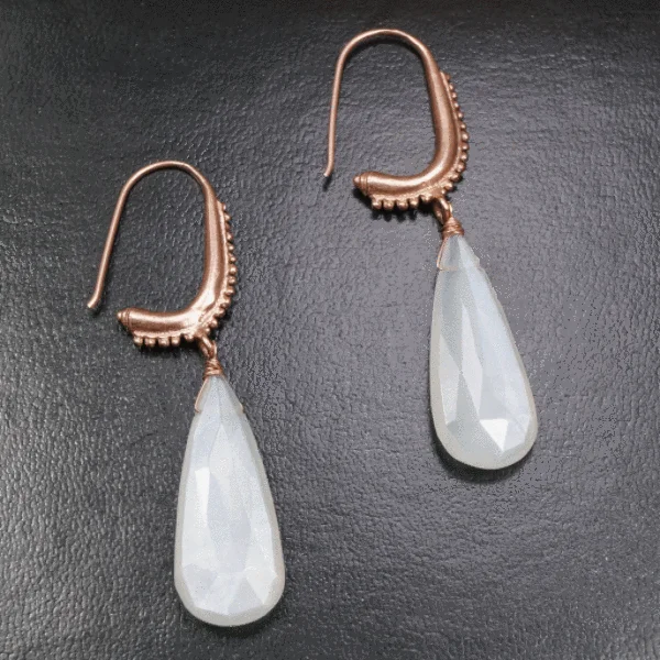 Ladies Hexagon Gem Earrings -The Mughal Earring with Moonstone Drops by brunet