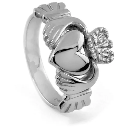 Ladies Woodland Tone Rings -14K White Gold Claddagh Ring 5W