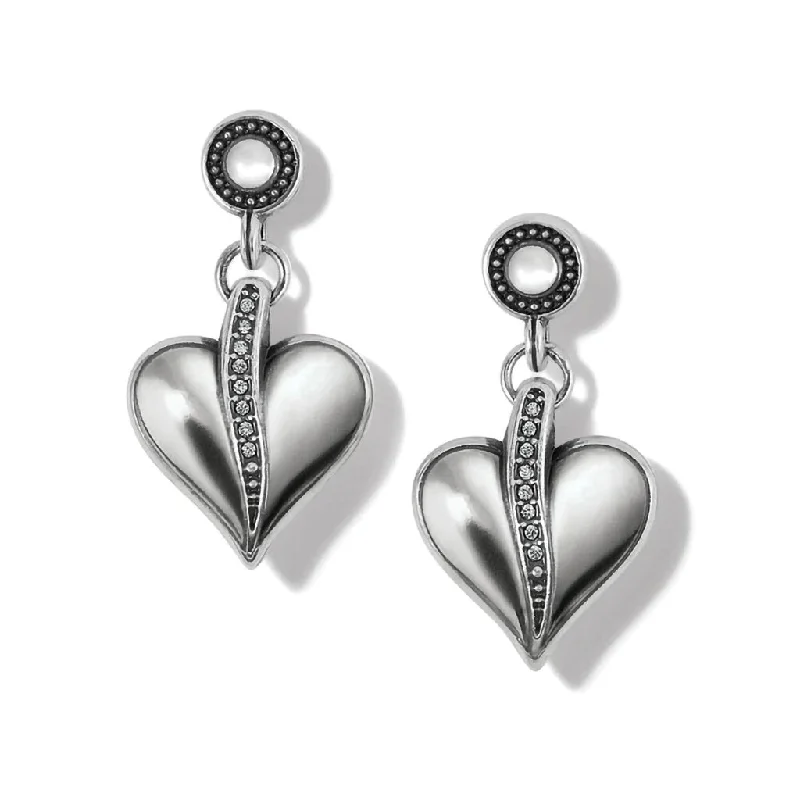 Ladies Solid Heavy Earrings -Brighton : Precious Heart Post Drop Earrings