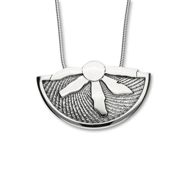 Ladies Heart-Shaped Gem Rings -Ring of Brodgar Sterling Silver Oxidised Fan Pendant