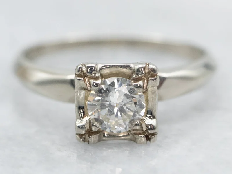 Ladies Modern Engagement Rings -Vintage Diamond Solitaire Engagement Ring