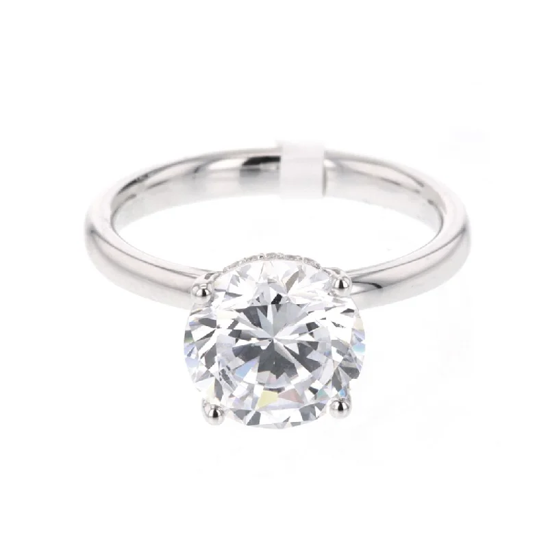 Ladies Natural Diamond Engagement Rings -0.05 ctw Diamond Hidden Halo Engagement Ring