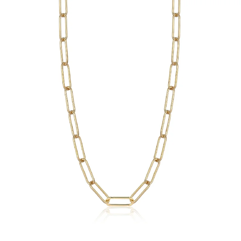 Ladies Necklaces with Blue Glaucophane-Paperclip Chunky Chain Necklace in Yellow Gold by Ania Haie