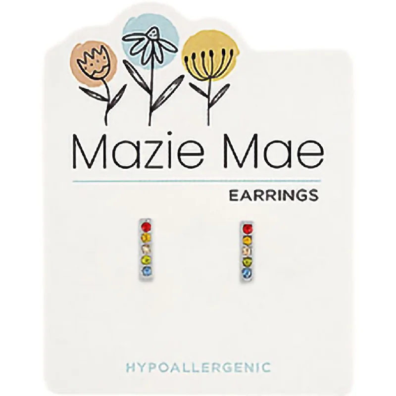 Ladies Planet Orbit Earrings -Center Court: Silver Multi-Color CZ Bar Stud Mazie Mae Earring