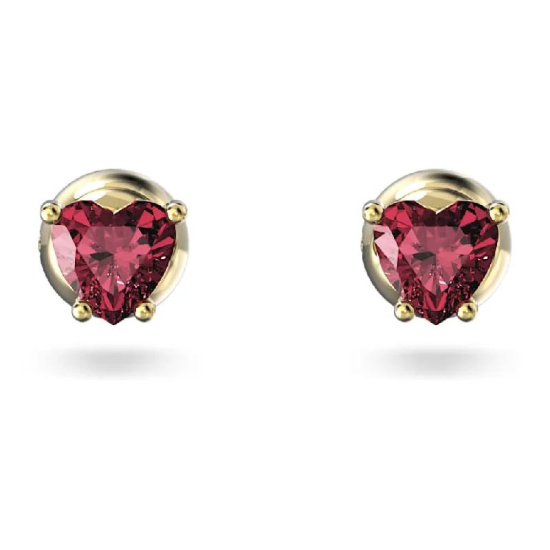 Ladies Hippie Spirit Earrings -Swarovski : Chroma Stud Earrings in Red  - Heart Cut, Gold