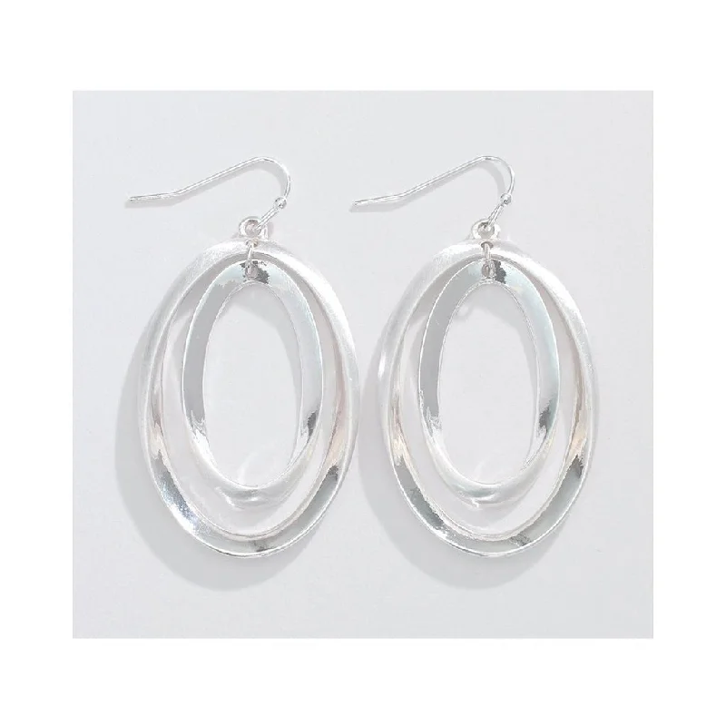 Ladies Even Balance Earrings -Periwinkle by Barlow : 1.5" Brushed and Polished Silver Ovals  - Earrings