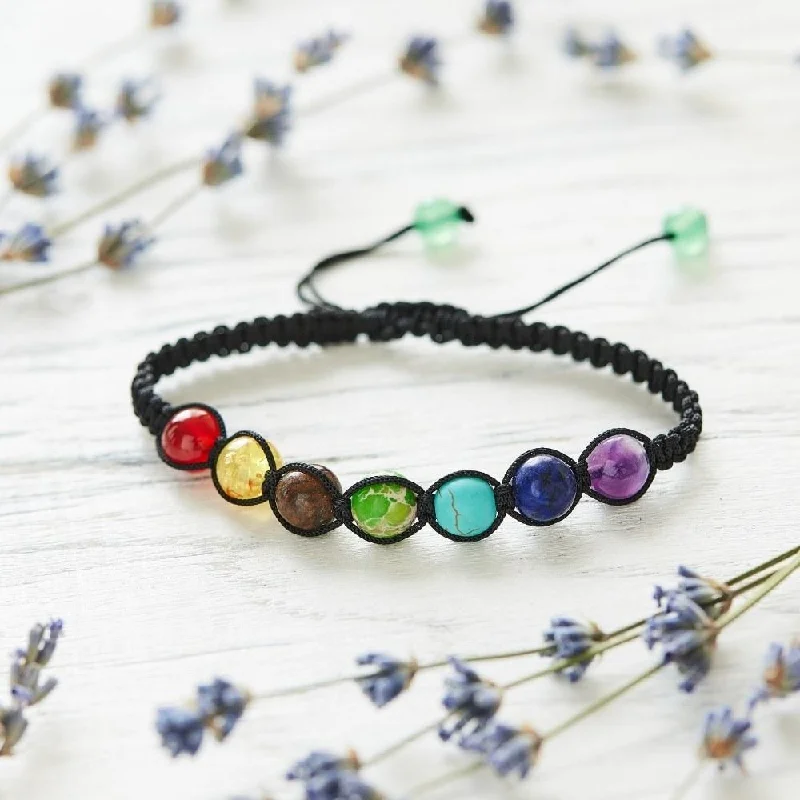 Ladies Bracelets with Heart Glow-Rainbow Chakra Bead Bracelet