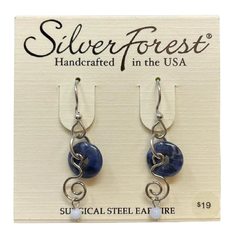 Ladies Love Knot Earrings -Silver Forest Blue Layered Earrings