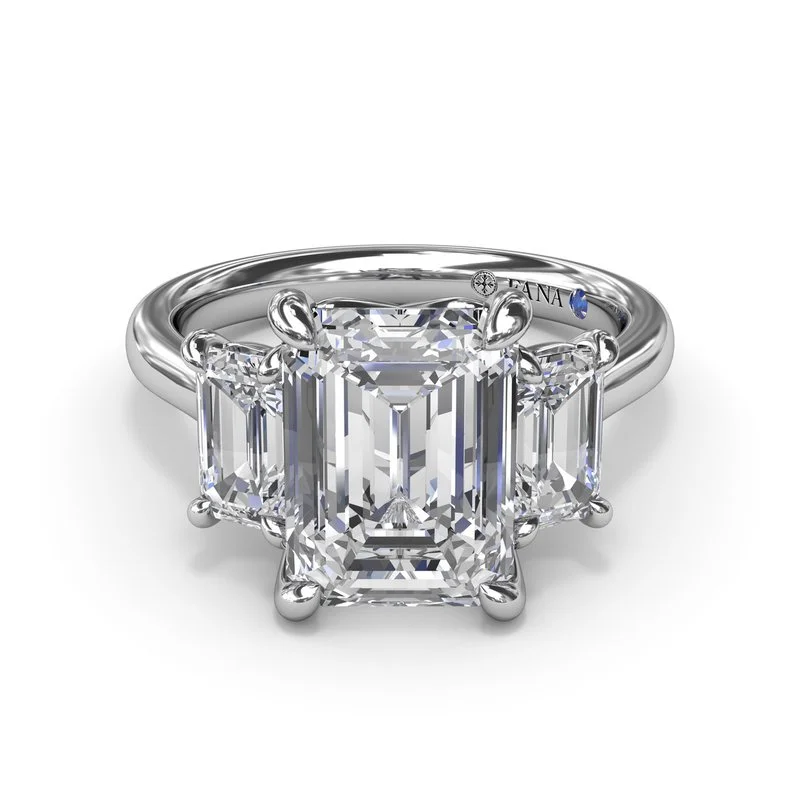 Ladies Faith Engagement Rings -Three Stone Emerald Cut Diamond Engagement Ring S4276