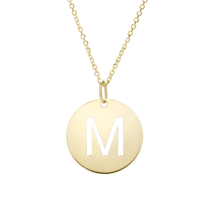 Ladies Necklaces with Peach Carnelian-14K Gold Disc Initial M Necklace