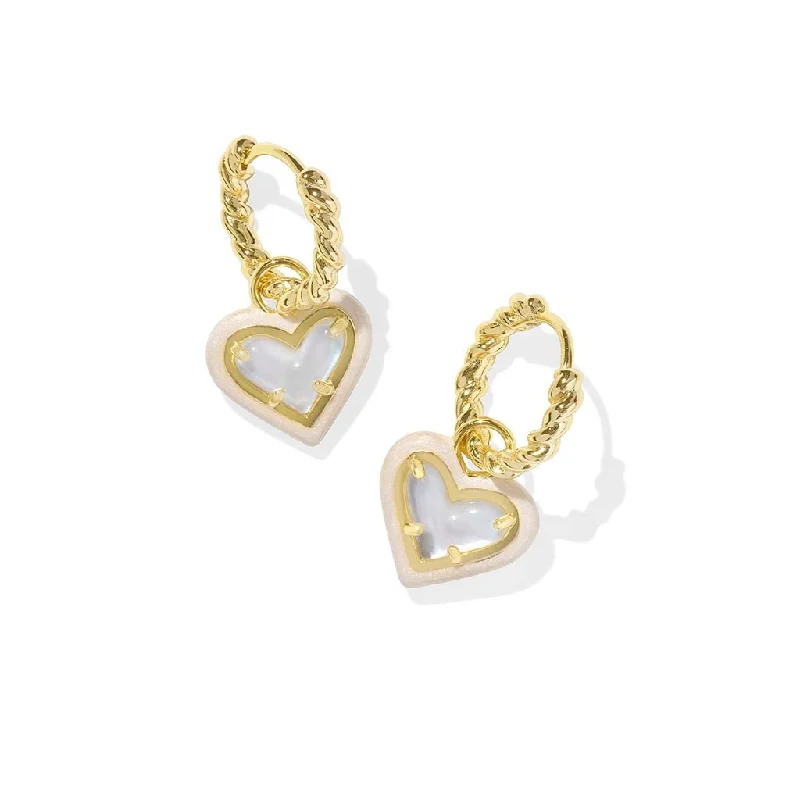 Ladies Magical Star Earrings -Kendra Scott : Ari Heart Gold Enamel Frame Huggie Earrings in Ivory Mother-of-Pearl