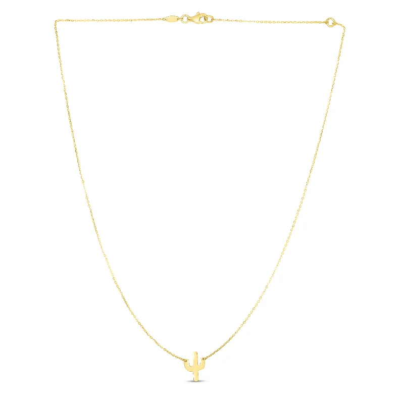 Ladies Necklaces with Yellow Herderite-14K Gold Mini Cactus Necklace