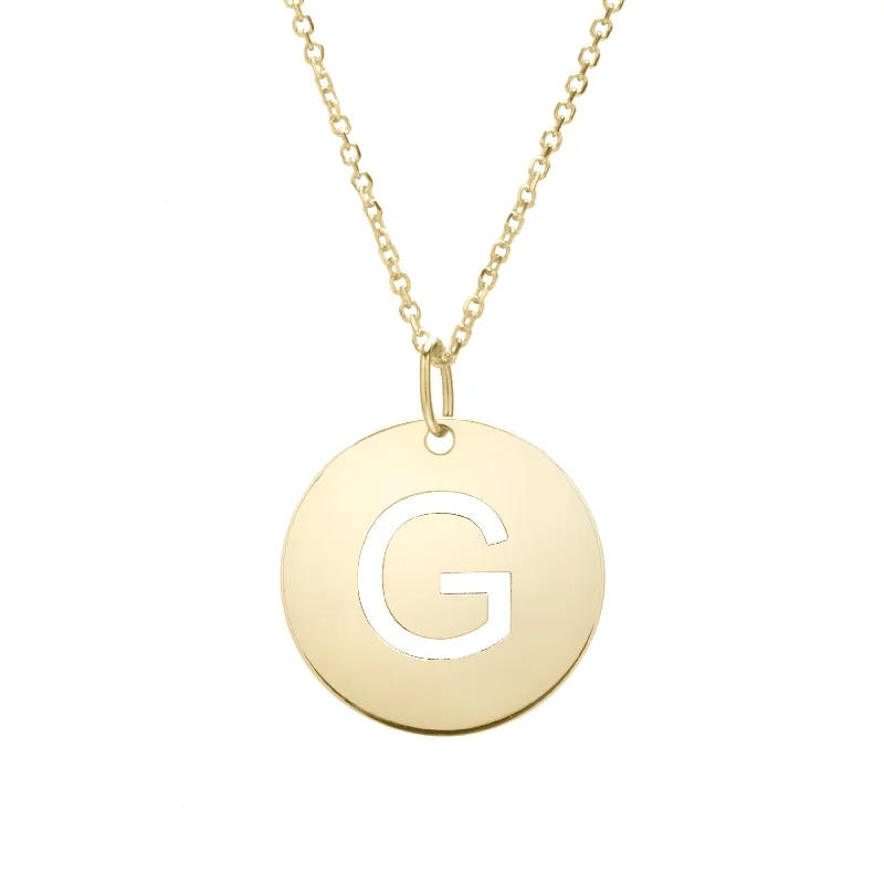 Ladies Necklaces with Lilac Iolite-14K Gold Disc Initial G Necklace