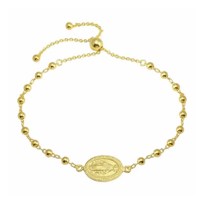 Ladies Bracelets for Grandma Spark-Gold Plated 925 Sterling Silver Medallion Charm Beaded Bracelets - DIB00080GP