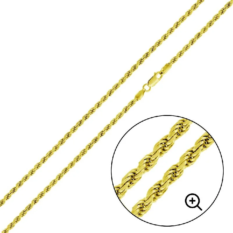 Ladies Bracelets for Writer Glow-Gold Plated 925 Sterling Silver Rope 050 Gold Plated Chain or Bracelet 2.2mm - CH391 GP