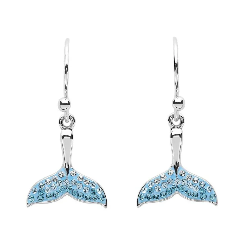 Ladies Family Bond Earrings -Ocean : Whale Tail Drop Aqua Earrings With Crystals