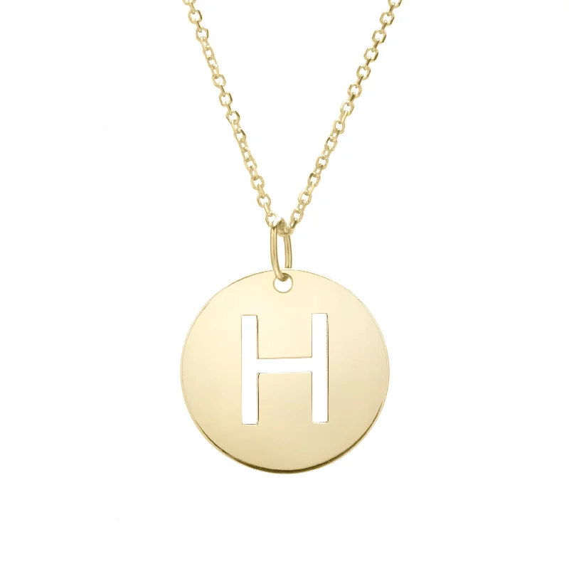 Ladies Necklaces for Friend Glow-14K Gold Disc Initial H Necklace