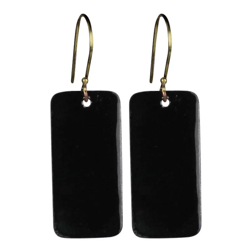 Ladies Planet Orbit Rings -Donte Earring, Rectangle Tab Black Enamel