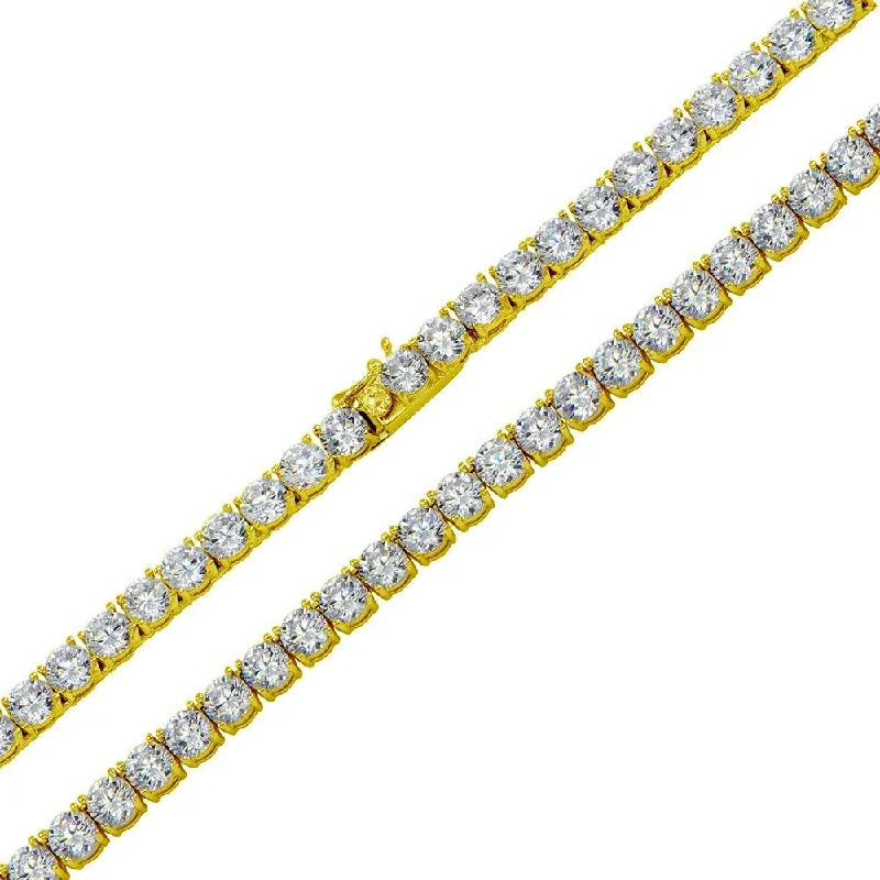 Ladies Bracelets with Grey Pollucite-Gold Plated 925 Sterling Silver Round CZ Link Chains and Bracelet 5mm - STP01708 GP