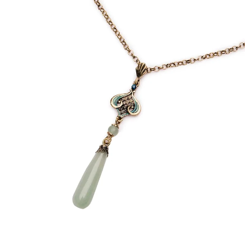 Ladies Necklaces Sharp Glow-Aventurine Natural Stone Green Drop Necklace