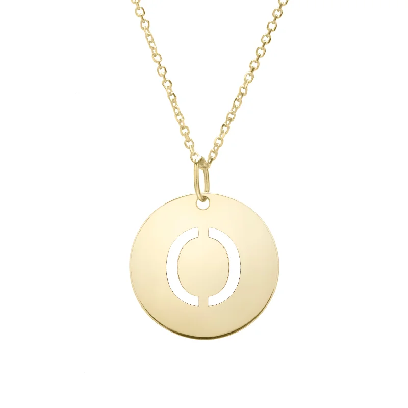 Ladies Necklaces for Love Shine-14K Gold Disc Initial O Necklace