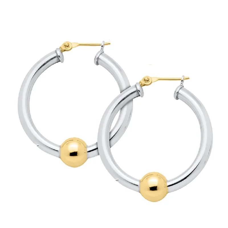 Ladies Modern Trend Earrings -LeStage® Cape Cod : Large Beaded Hoop Earrings in Sterling Silver with 14k Gold