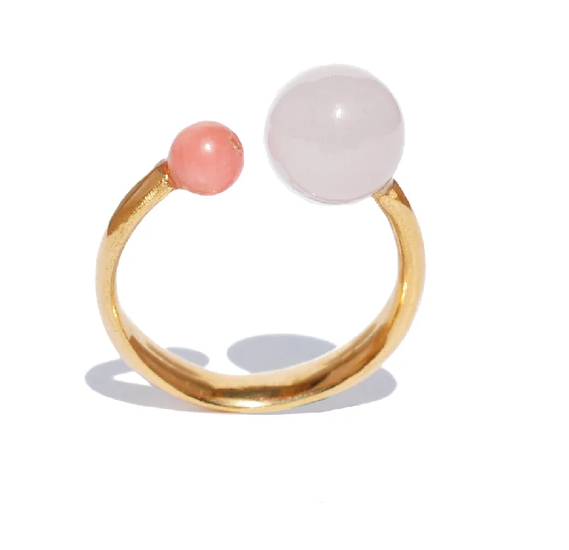 Ladies Retro Charm Rings -Double Rosy Bobble Ring