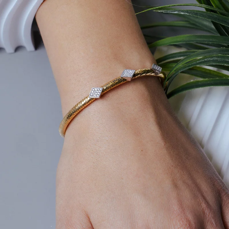 Ladies Bracelets with Sunny Citrine-Silver 925 Rhodium and Gold Plated Three Marquis Clear CZ Inlay Bracelet - ECB00028YW