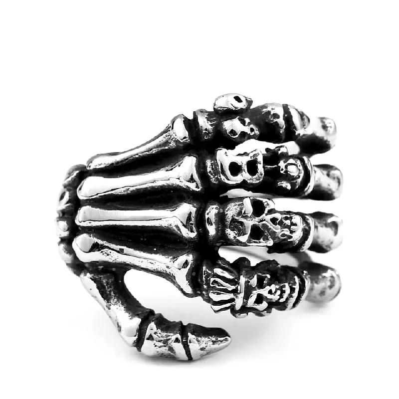 Ladies Space Age Rings -Stainless Steel Skull Hand Ring