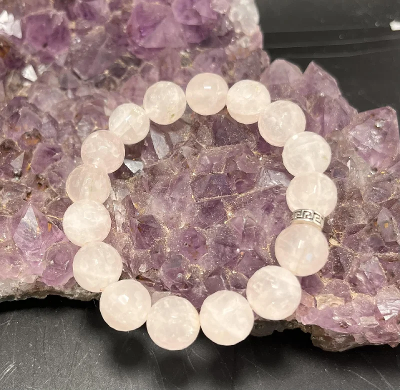 Ladies Bracelets for Love Spark-Rose Quartz 12mm Faceted Stretchy Bracelet