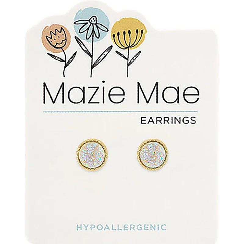 Ladies Delicate Chain Earrings -Center Court : Gold Sparkling White Opal Mazie Mae Earrings