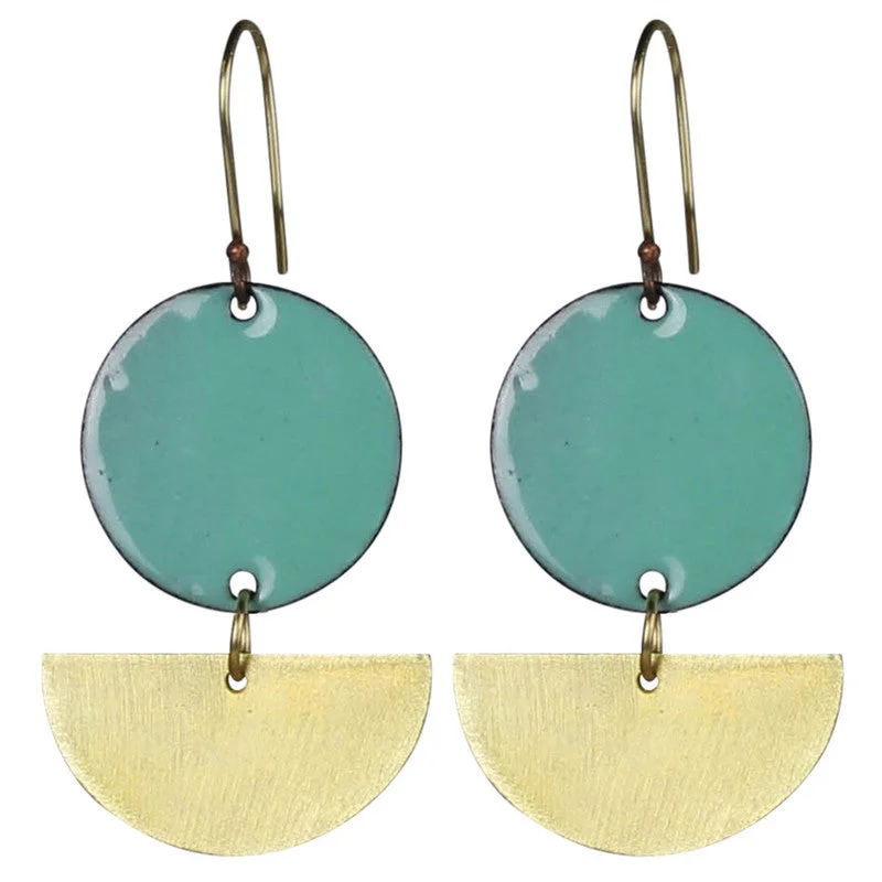 Ladies Stackable Set Rings -Donte Earring, Circle With Semi Circle Aqua Enamel & Brass