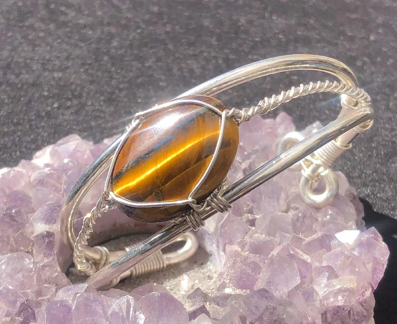 Ladies Bracelets Cool Shapes-Tigers Eye Sterling Silver Wirewrapped Bracelet