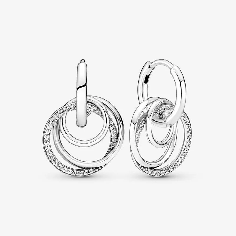 Ladies Sterling Silver Earrings -PANDORA : Family Always Encircled Hoop Earrings