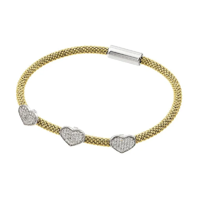 Ladies Bracelets for Summer Spark-Silver 925 Rhodium and Gold Plated Heart Micro Pave Clear CZ Beaded Italian Bracelet - ITB00173GP-RH