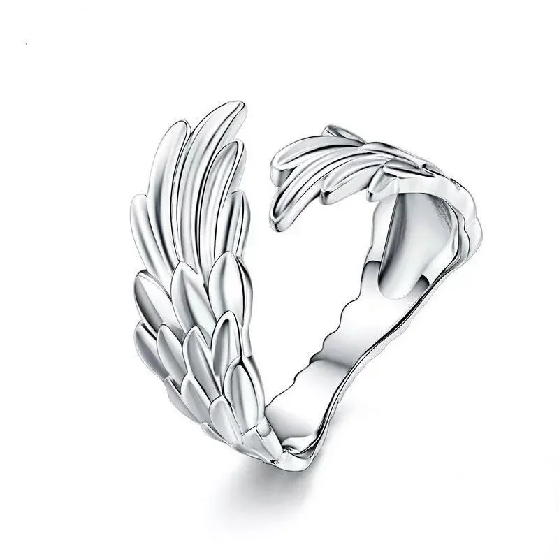 Ladies Custom Engraved Rings -Sterling Silver Protecting Angel Wing Ring