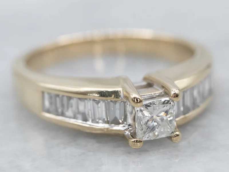 Ladies Open Band Engagement Rings -Modern Princess Cut Diamond Engagement Ring