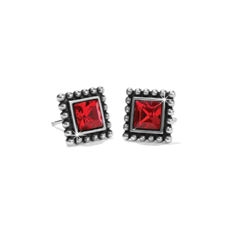 Ladies Everyday Wear Earrings -Brighton: Sparkle Square Mini Post Earrings in Silver Red