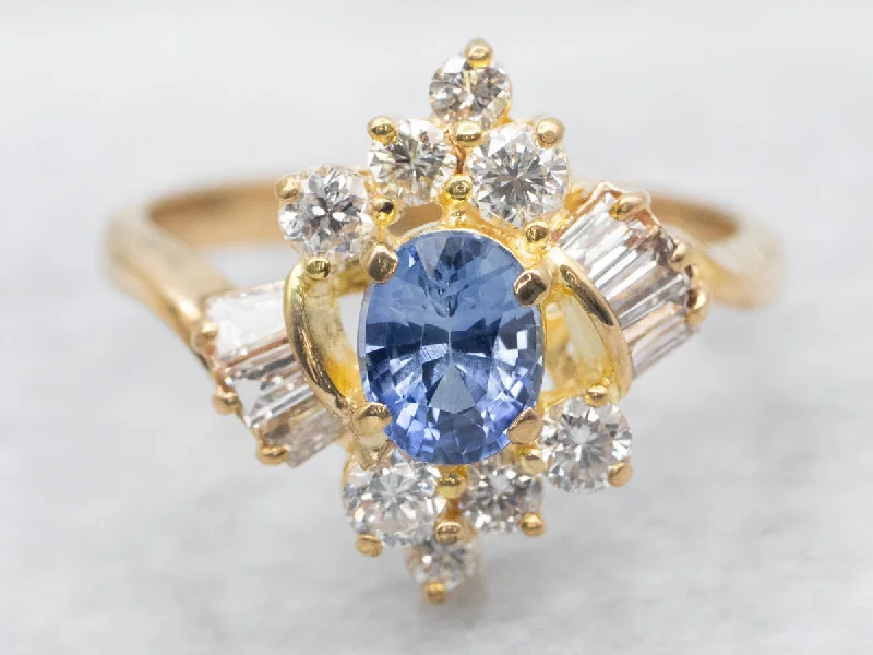 Ladies Star Engagement Rings -Modern Sapphire and Diamond Engagement Bypass Ring