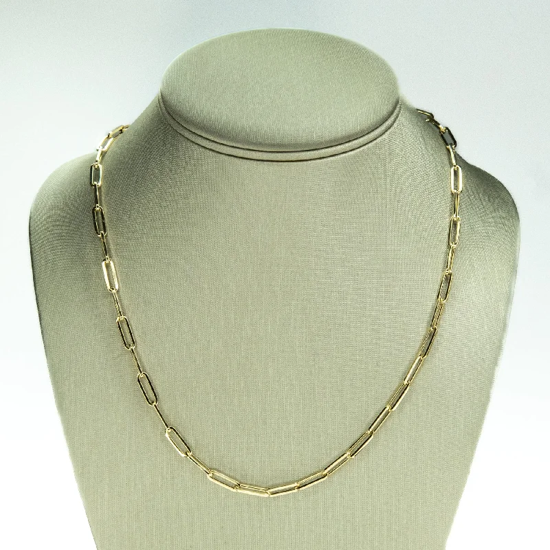 Ladies Necklaces with Cloud Shine-New 3.8mm Wide Oval Paperclip Link 18" Chain Necklace in 14K Yellow Gold