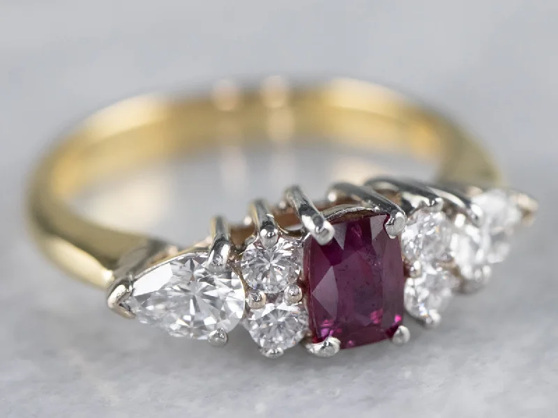 Ladies Comfort Fit Engagement Rings -18K Gold Ruby and Diamond Engagement Ring