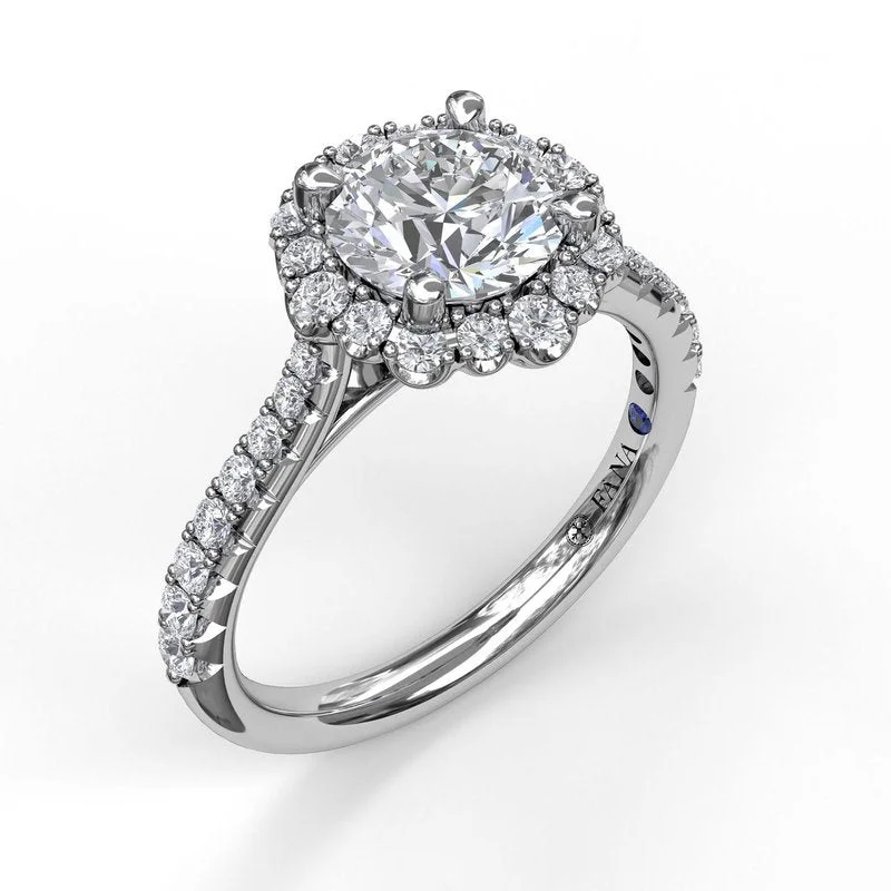 Ladies Initial Engagement Rings -Round Cut Engagement Ring With Scalloped Halo S3723