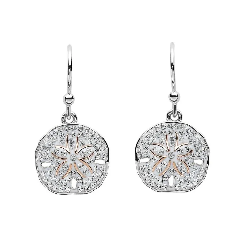 Ladies Courage Design Earrings -Ocean : Sand Dollar Silver & Crystals Earrings Drop