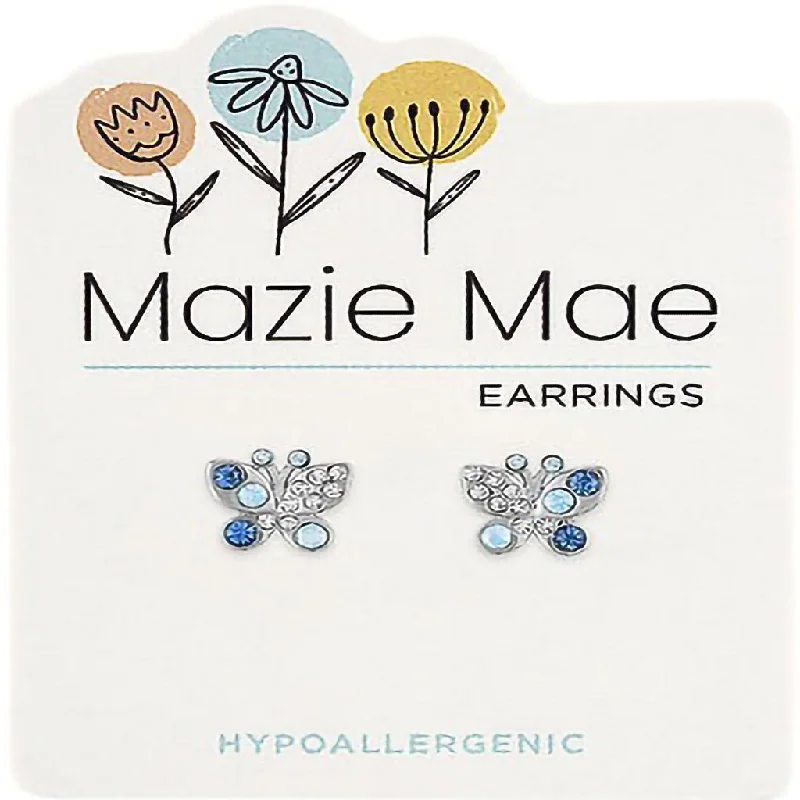 Ladies Professional Stud Earrings -Center Court : Silver Opal & Aquamarine Butterfly Stud Mazie Mae Earring