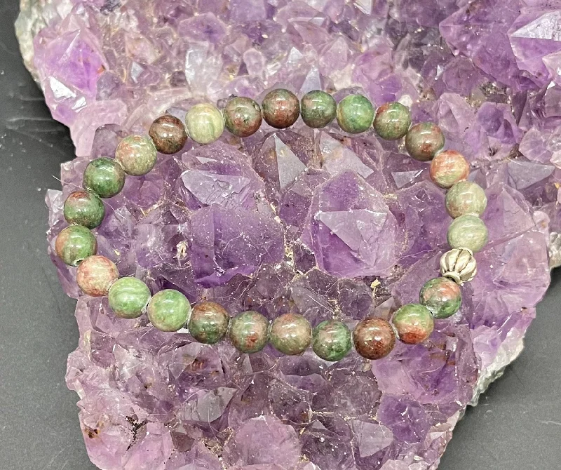 Ladies Bracelets with Star Charm-8mm Ruby Fuschite Stretchy Bracelet