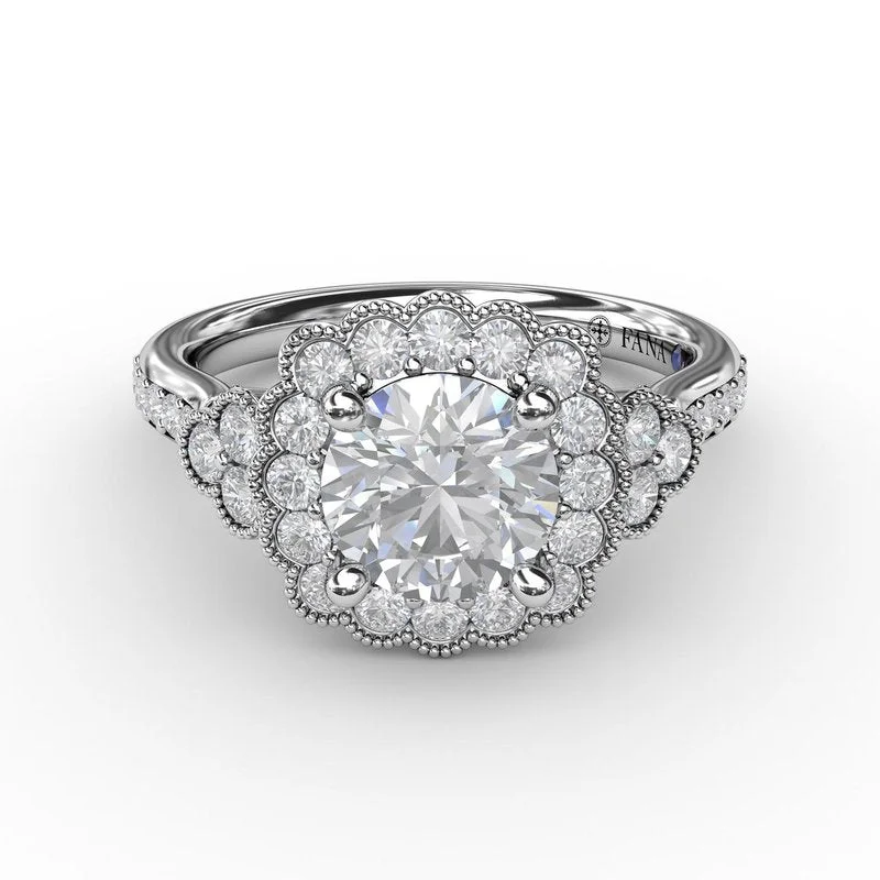 Ladies Braided Engagement Rings -Floral Halo With Diamond Accents Engagement Ring S3563