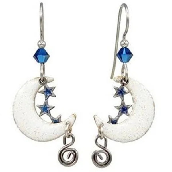 Ladies Clustered Gem Earrings -Silver Forest Goldtone Surgical Steel Dangle Moon Stars & Crescent Earrings