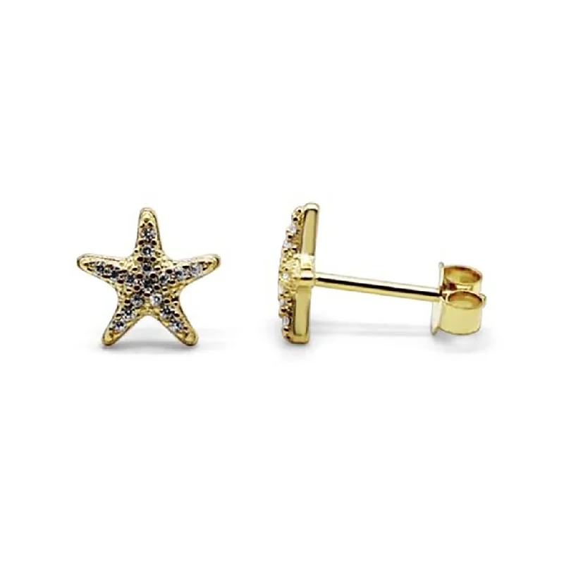 Ladies Planet Alignment Earrings -Stia : Pavé Dancing Starfish Earring in Gold